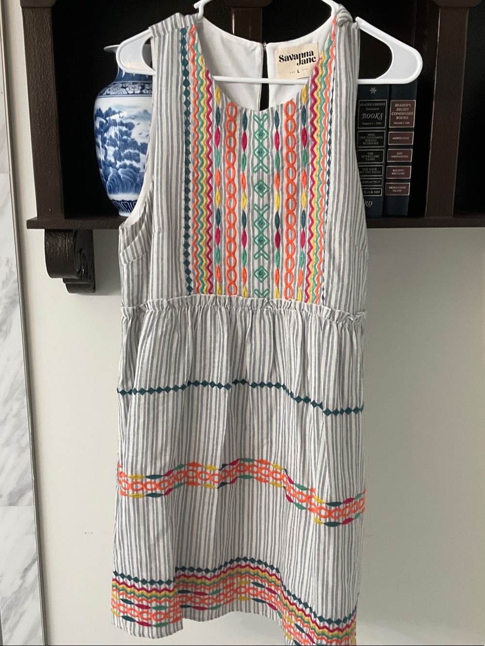 Savanna Jane Girls' Embroidered Stripe Sundress - Multicolor